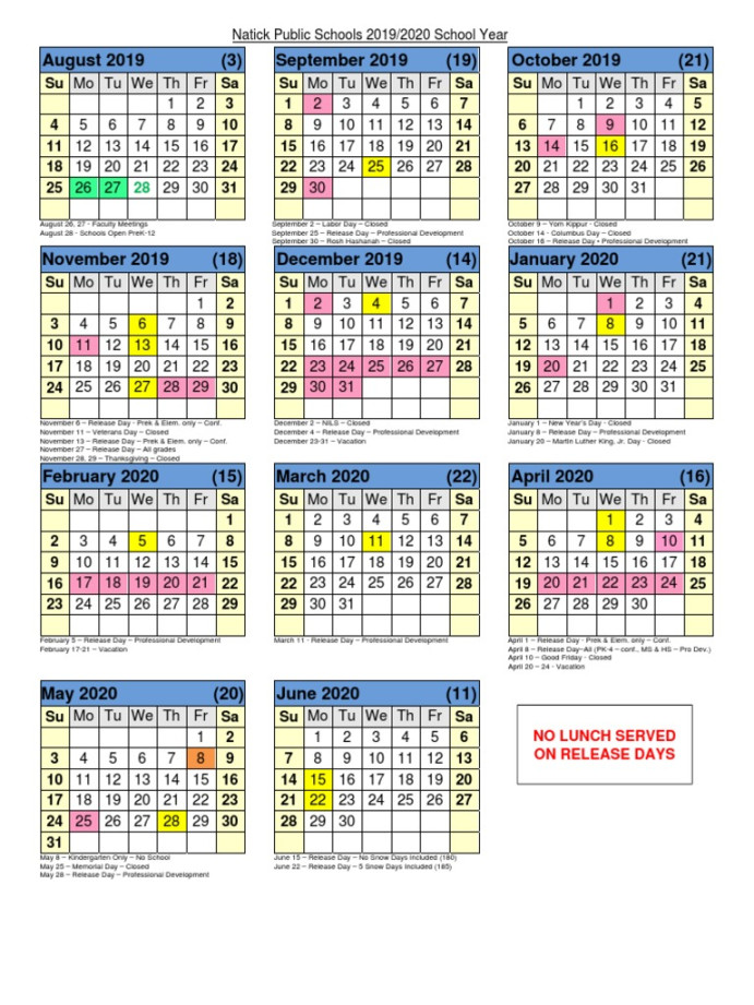 Natick Public School - Calendar  PDF  Holidays  Immunology