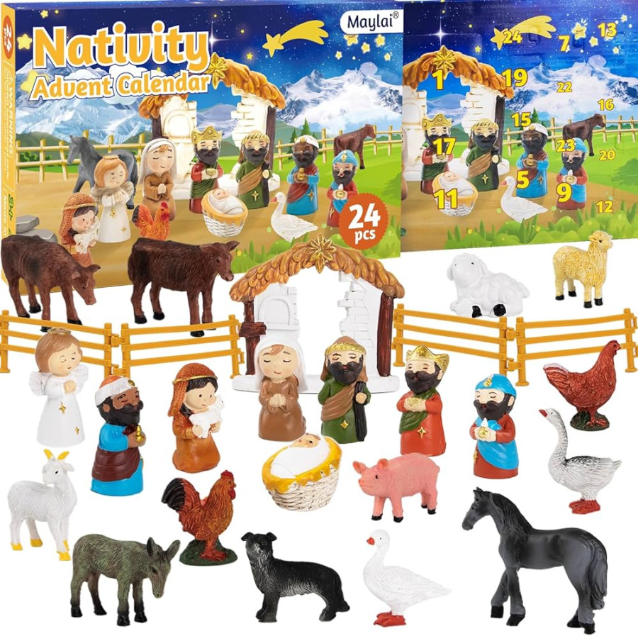Nativity Advent Calendar  Maylai  Days Christmas Countdown Advent  Calendar Nativity Scene Set Christmas Advent Calendar for Kids Boys Girls