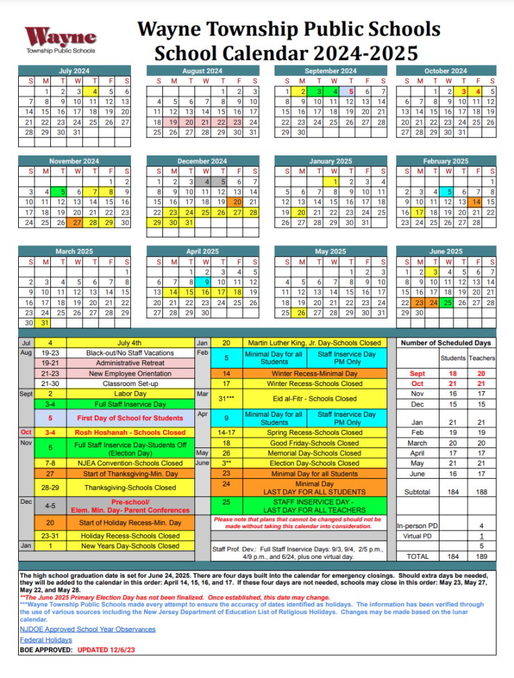New Jersey School Calendar 2024-2025