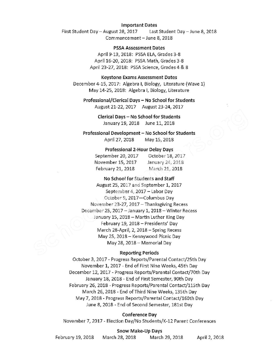 Penn Hills School District Calendars – Pittsburgh, PA