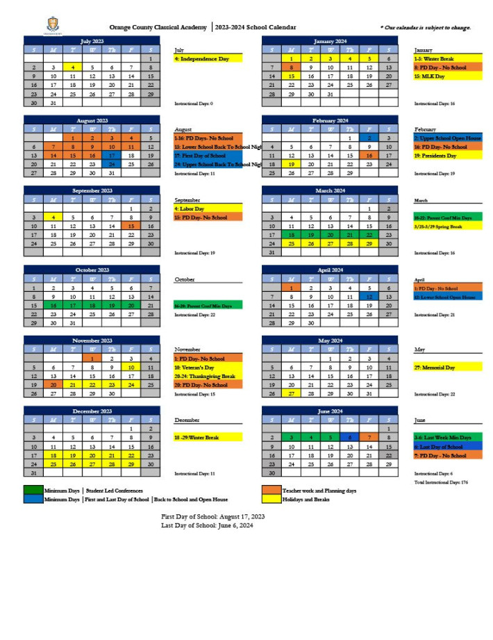 - School Calendar — Orange County Classical Academy A