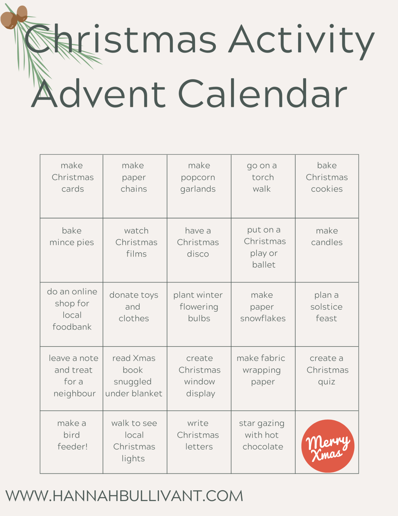 Activity Advent Calendar  Hannah Bullivant • Interior Designer