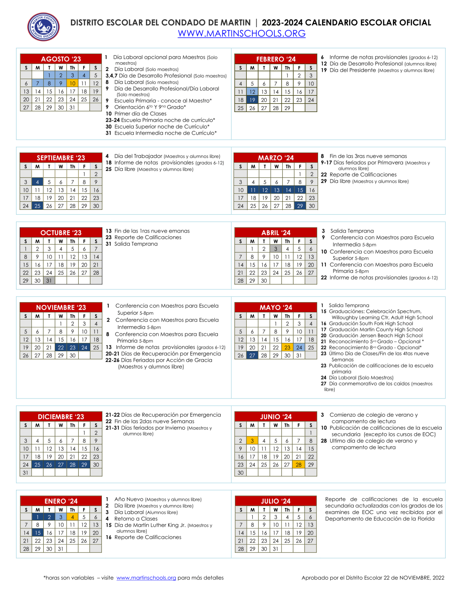 Calendars  MARTIN COUNTY SCHOOL DISTRICT
