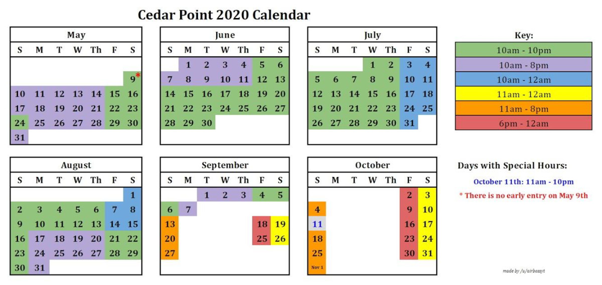 Cedar Point  Visual Calendar : r/cedarpoint