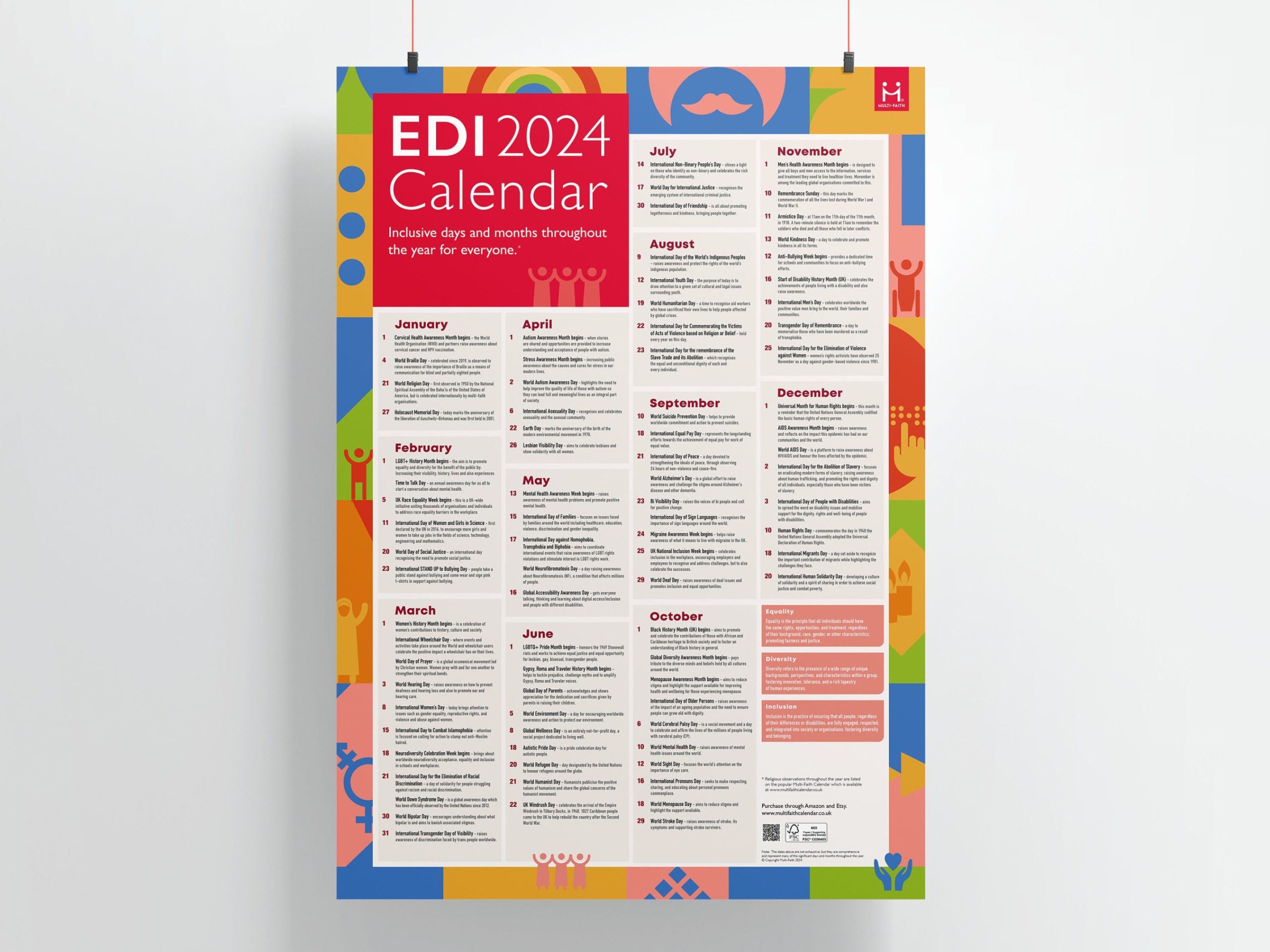 Equality Diversity Inclusion EDI Calendar  A Poster Planner