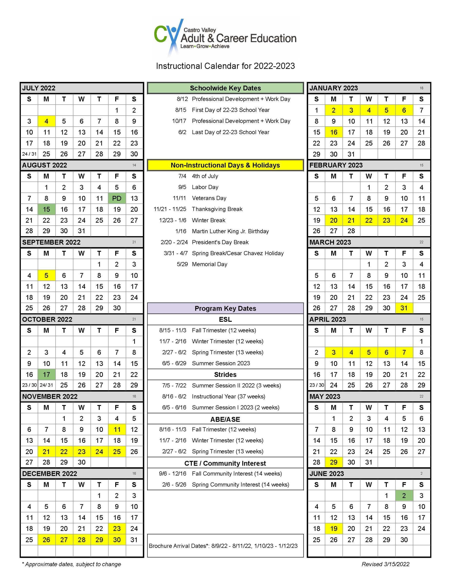 - Instructional Calendar – About Us – Castro Valley Adult