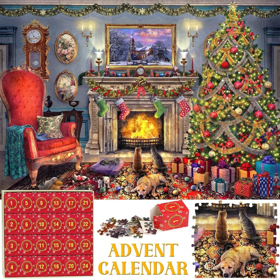 KWYZ Advent Calendar  Christmas Jigsaw Puzzles - Festive Fireplace in  Warm Christmas Holiday Puzzle,  Parts - Pieces Jigsaw Puzzles for