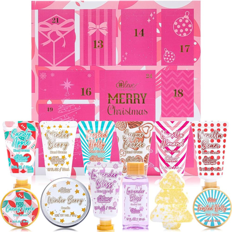 Limited Edition Advent Calendar Christmas Gifts Bath Sets for Women  Gift, pcs Spa Gift Set Includes Hand Lotion,Body Lotion,Candles,Shower