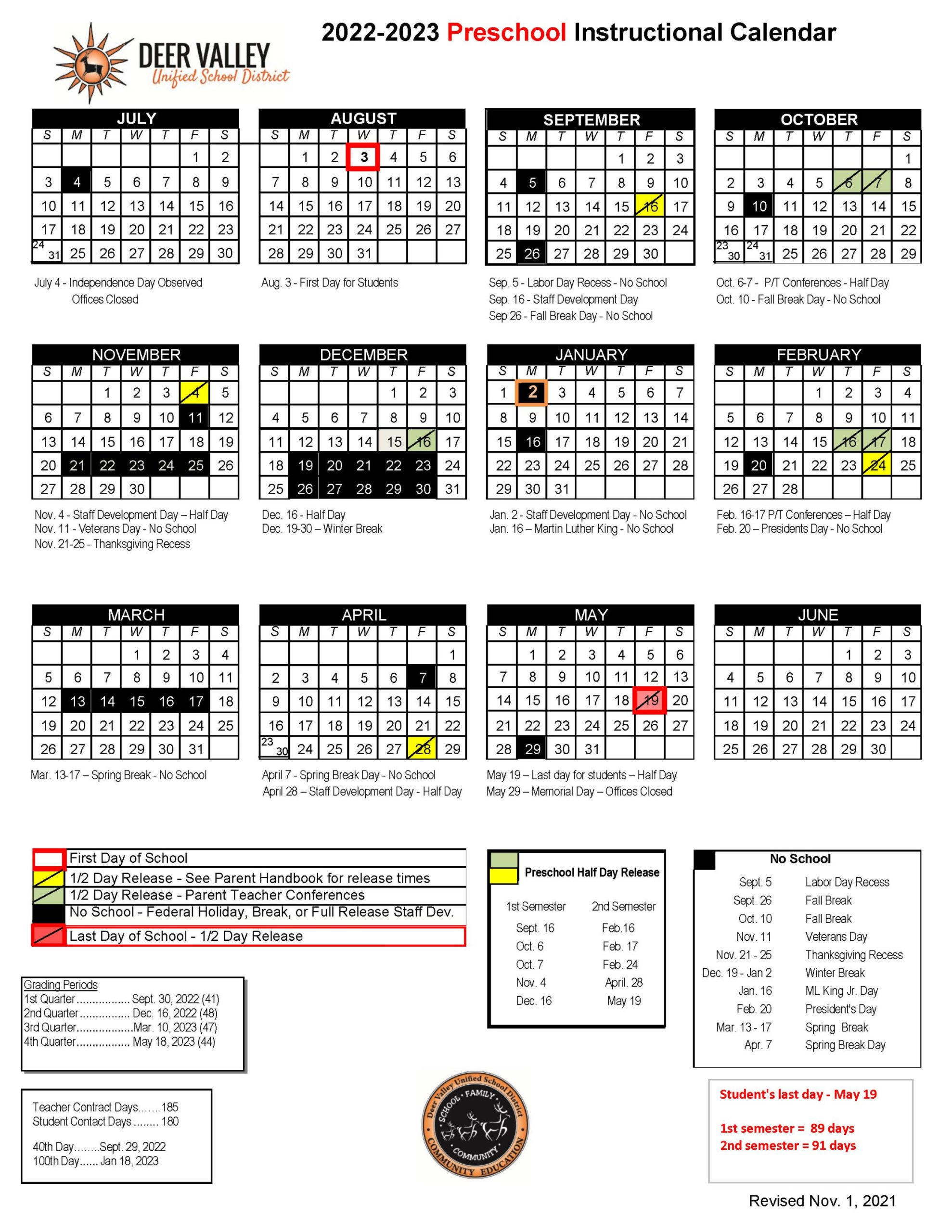 Little Lions (Preschool) / Preschool & Pre-K Calendar -