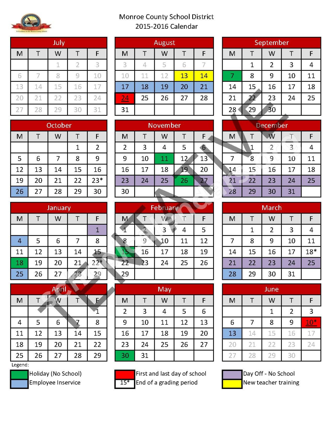 Monroe County Calendar