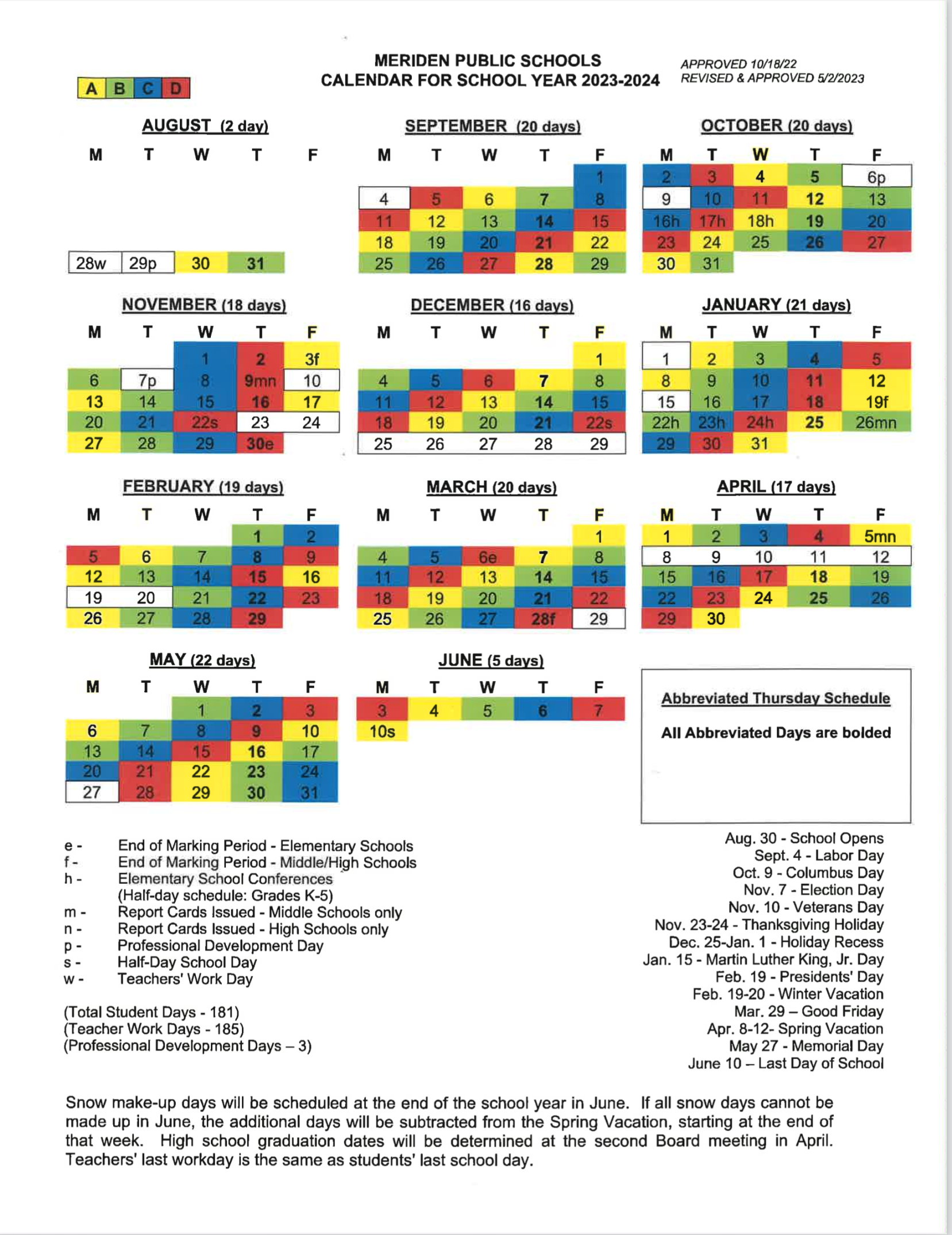 MPS School Calendar and Schedule  Maloney High School CT