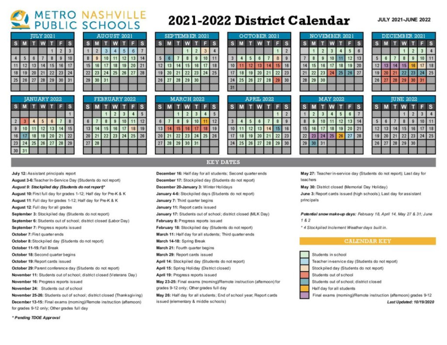 Nashville State Academic Calendar - Printable Recipe Cards Central