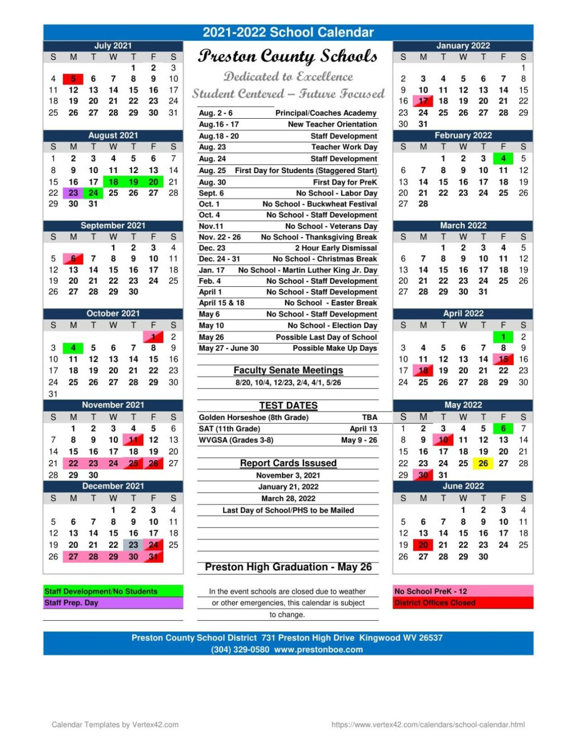 Preston County Schools - Calendar   wvnews