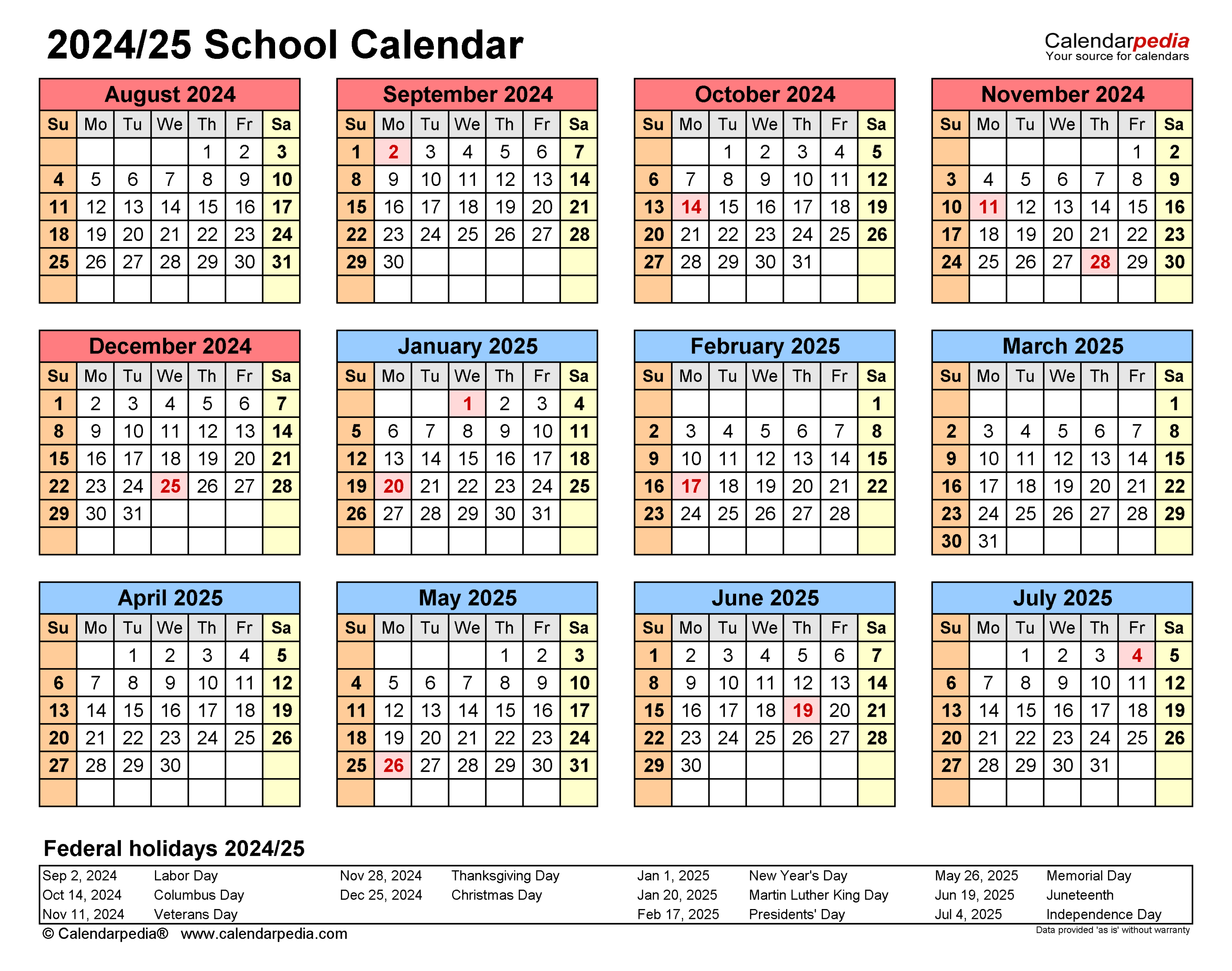 School Calendars / - Free Printable Excel templates