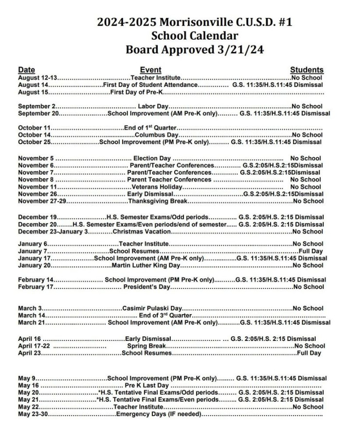 - School Year Calendar  Morrisonville Community Unit