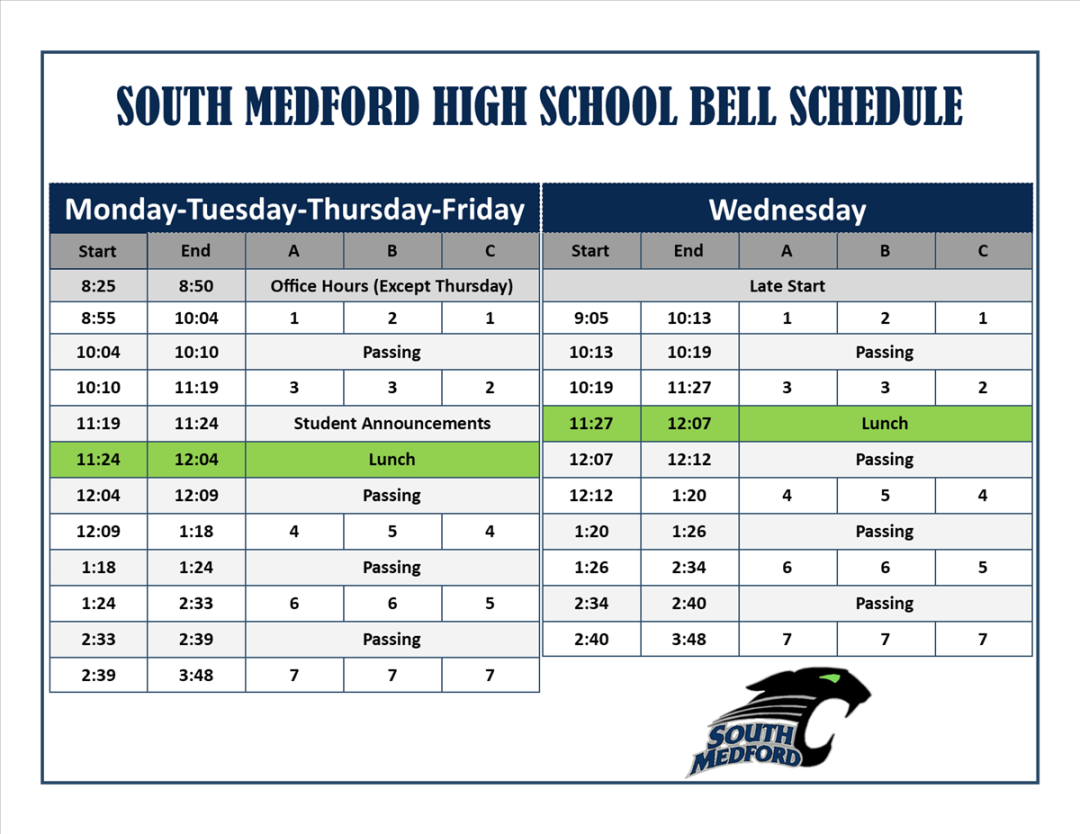 South Medford High School Bell Schedule