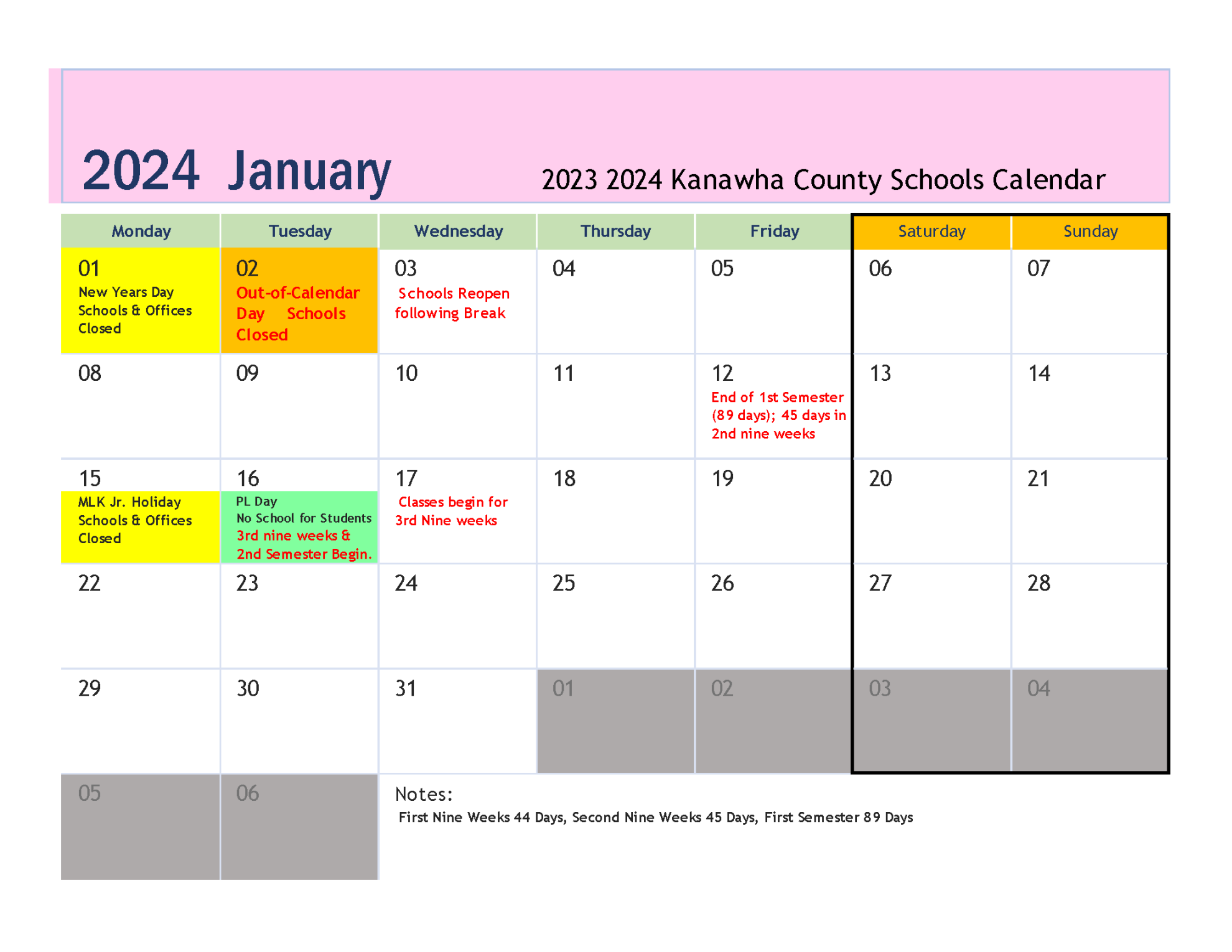Calendar - Kanawha County Schools