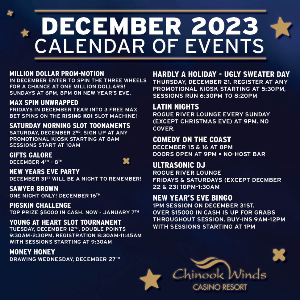 Chinook Winds Casino on X: "December  Calendar of Events
