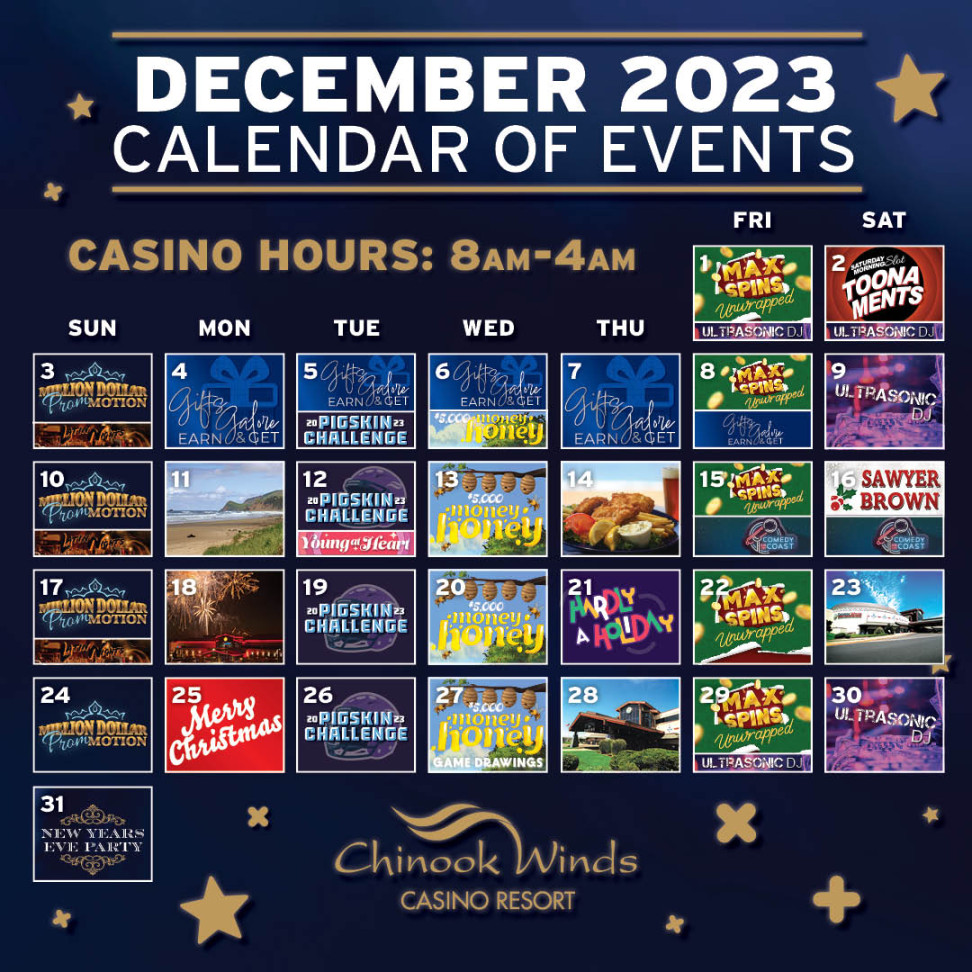 Chinook Winds Casino on X: "December  Calendar of Events
