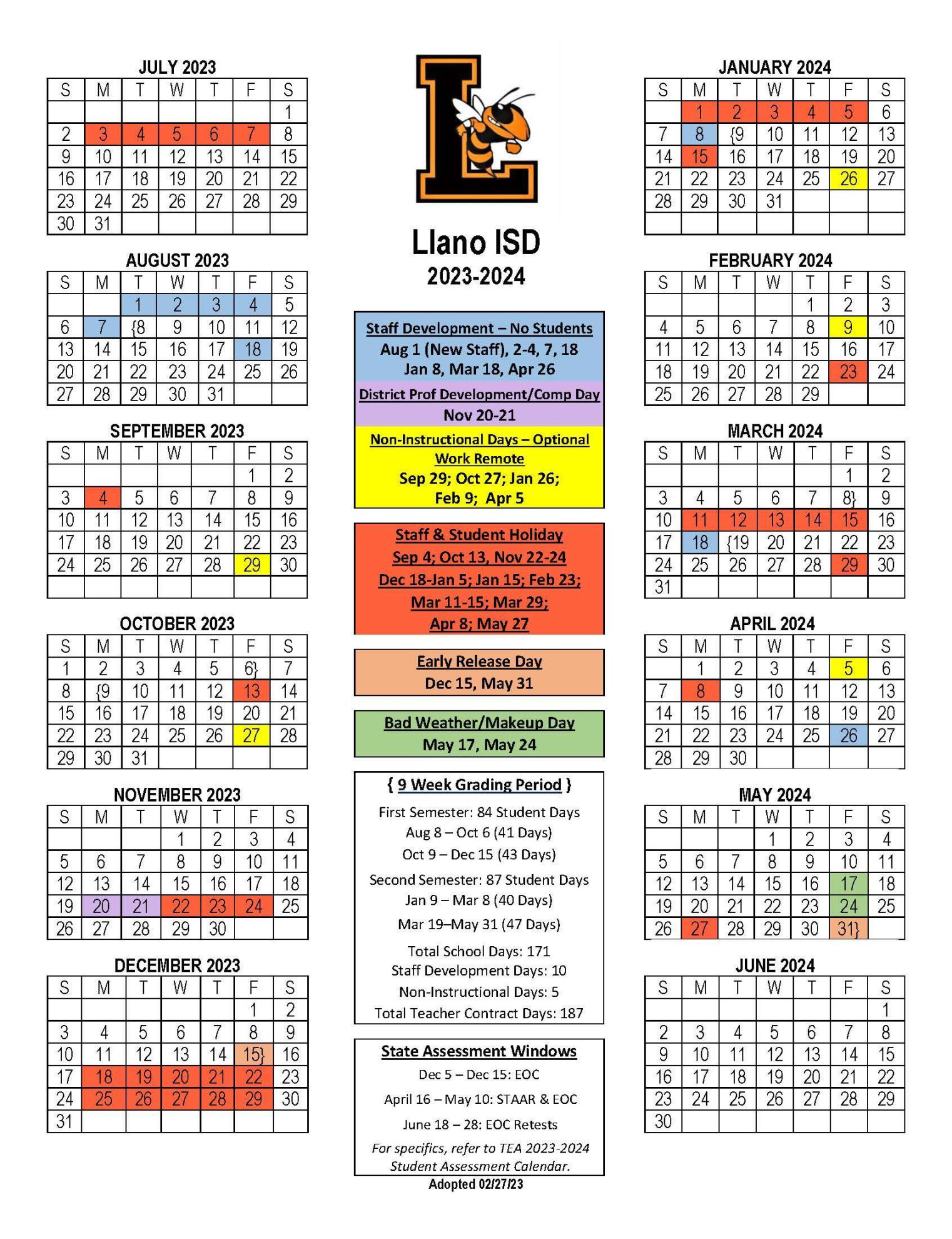 District Calendar – LISD District Calendar – Llano Independent