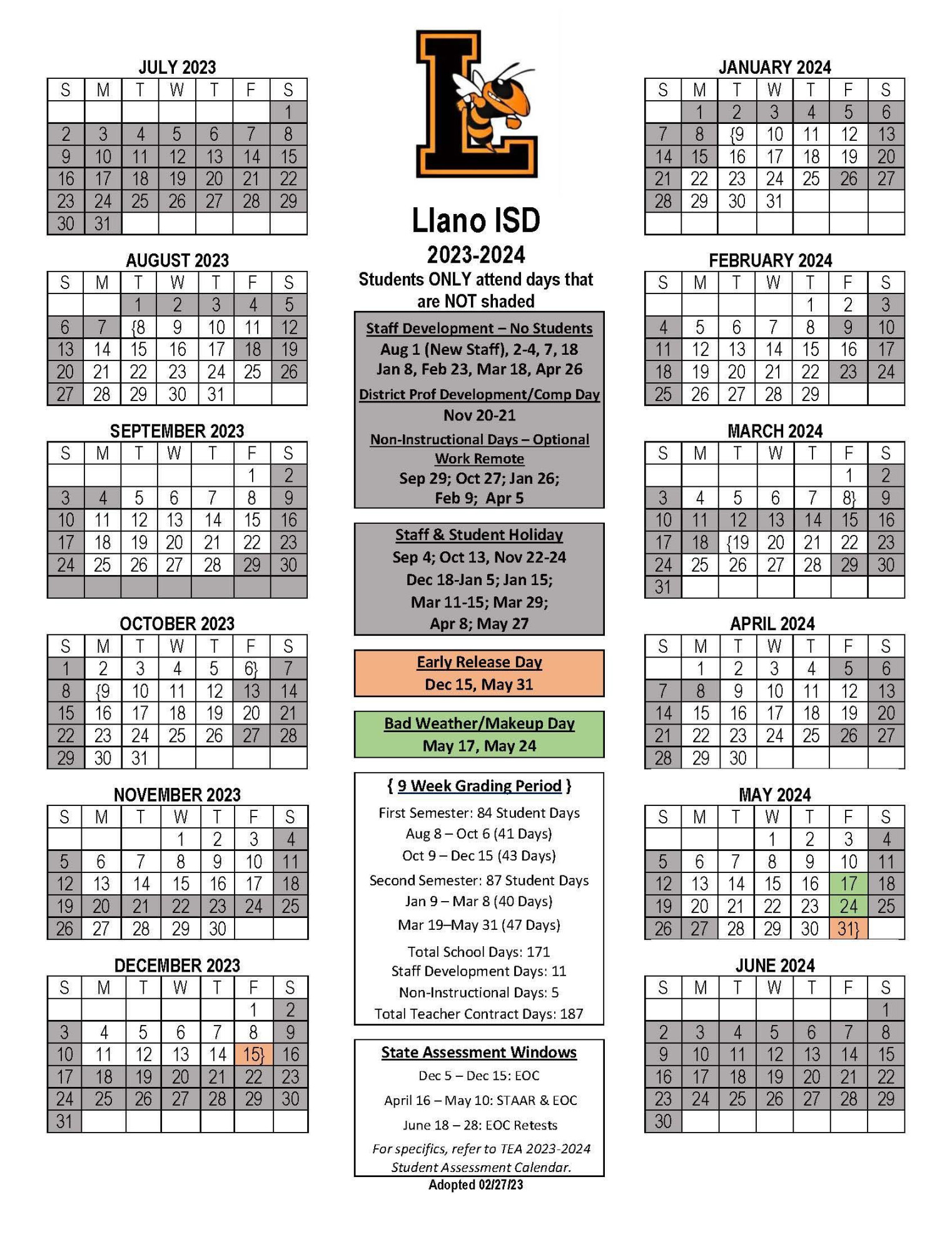 District Calendar – LISD District Calendar – Llano Independent