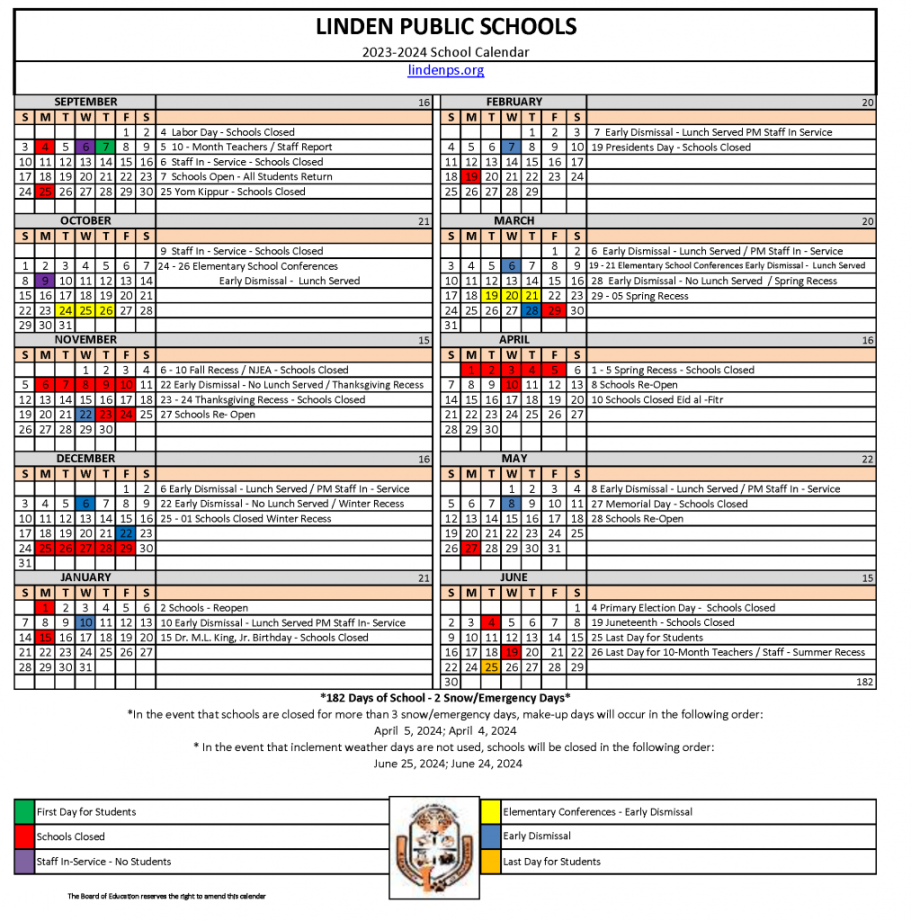 District Calendar of Events – Linden Public Schools