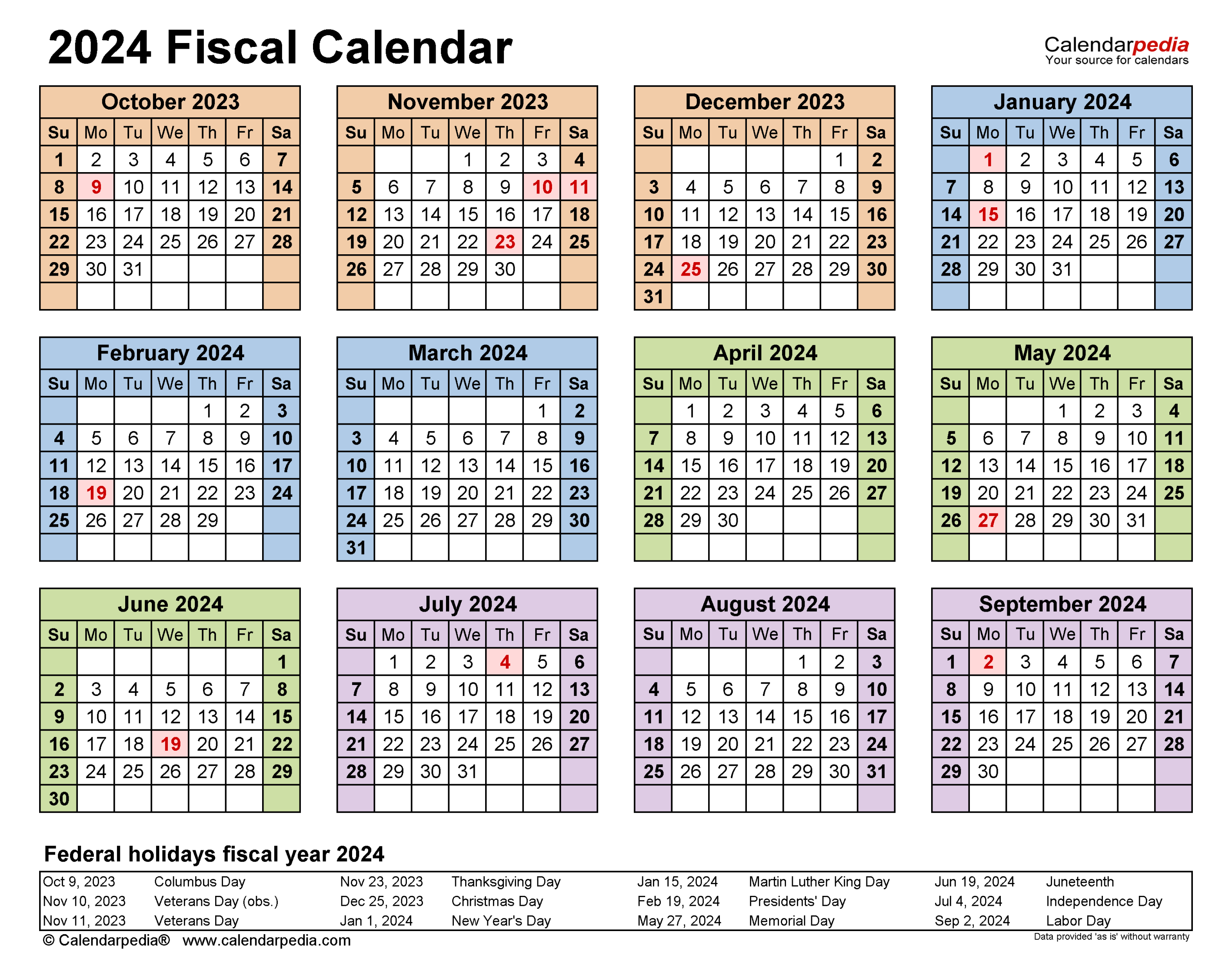 Fiscal Calendars  - Free Printable PDF templates