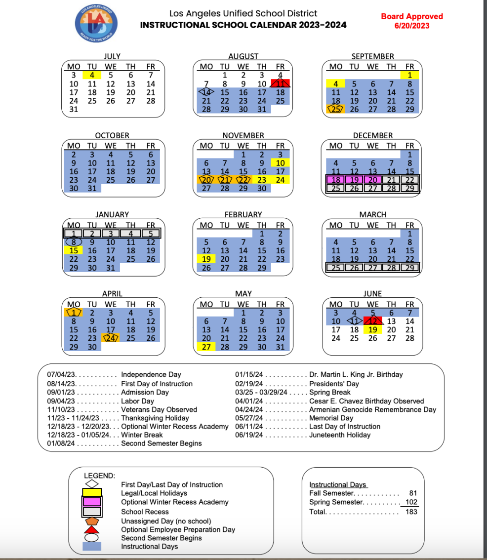 LAUSD - Calendar – School Info – Serrania Avenue Charter