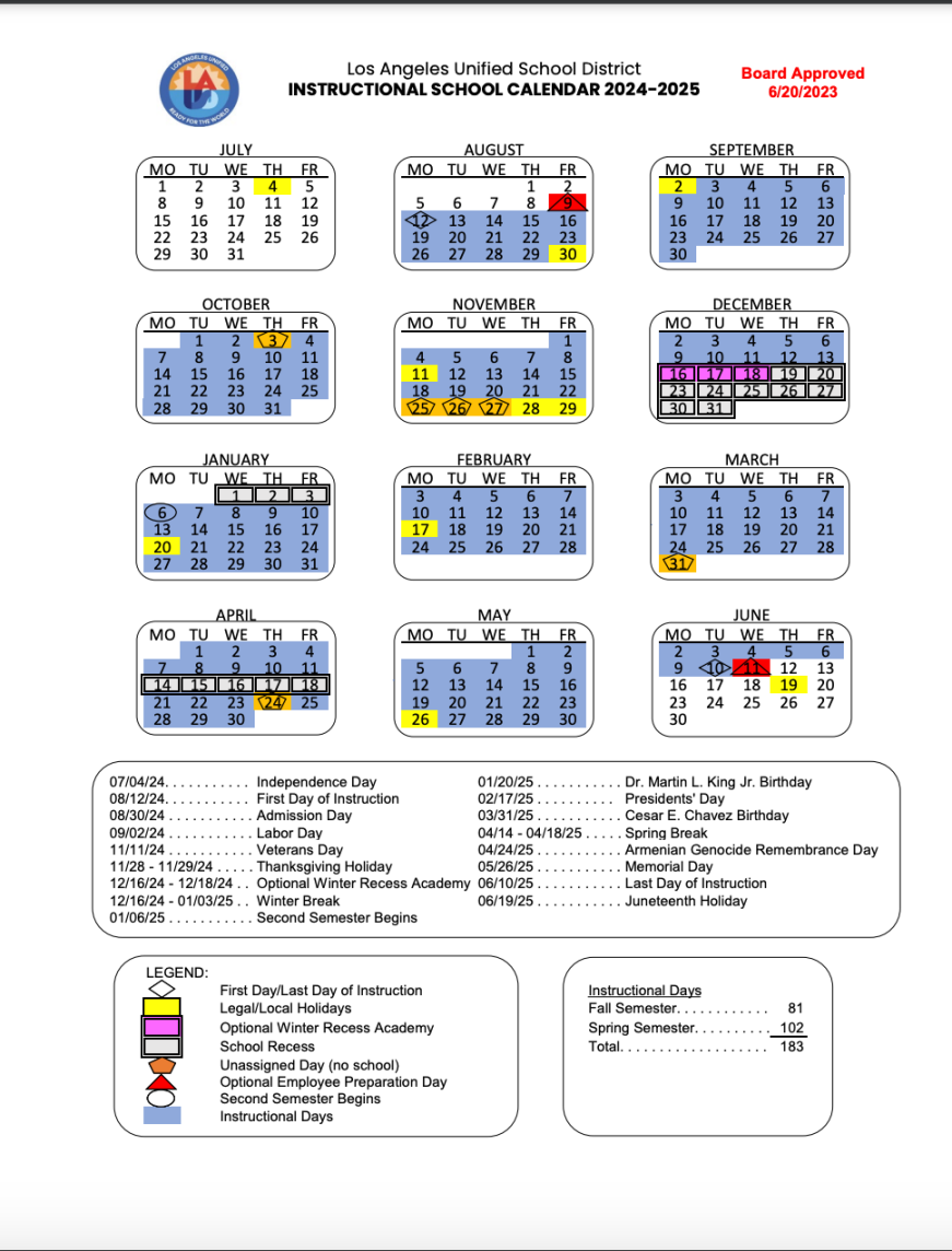 - LAUSD Calendar  Serrania Avenue Charter for Enriched