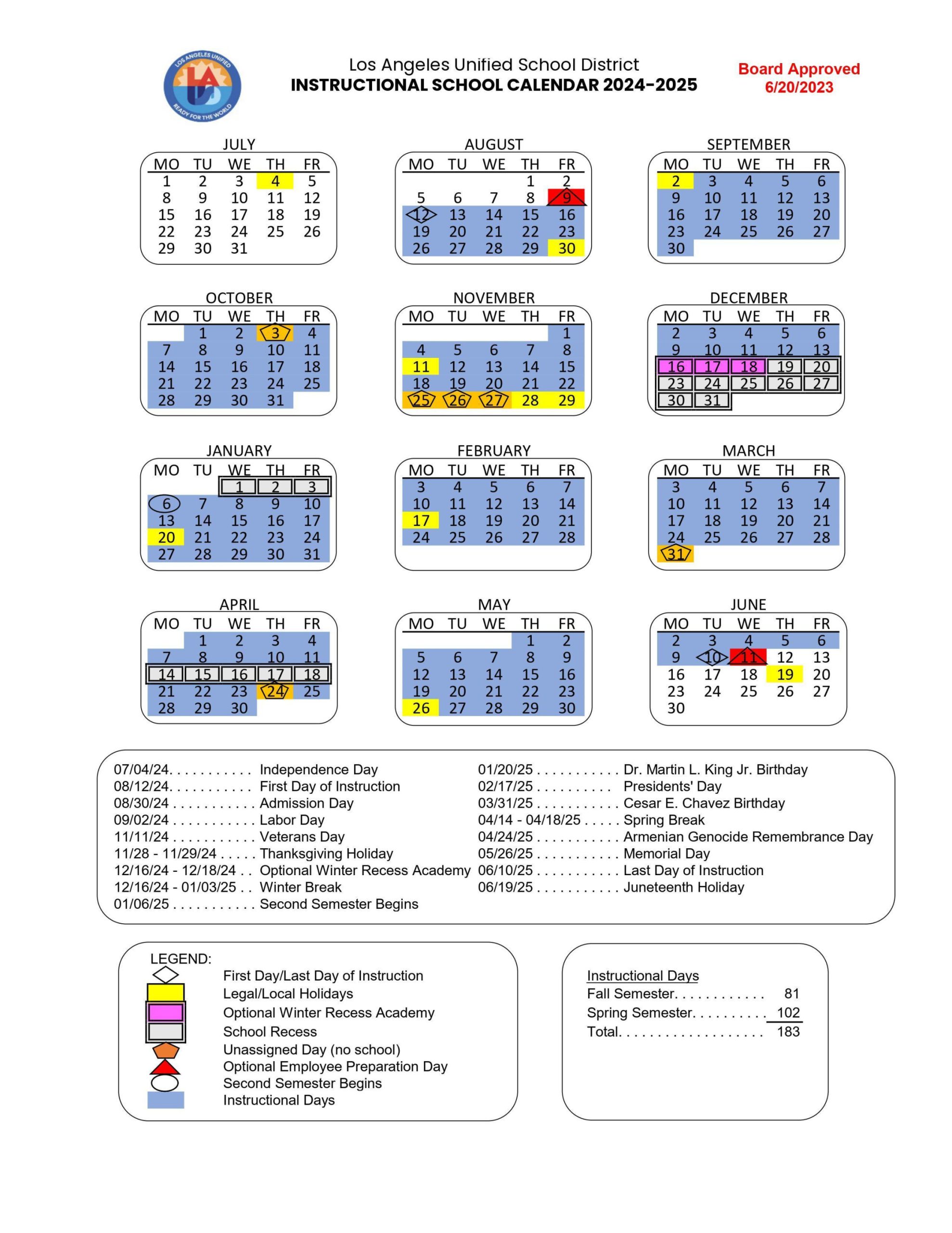 LAUSD -_Instructional Calendar  Daniel Pearl Magnet High School