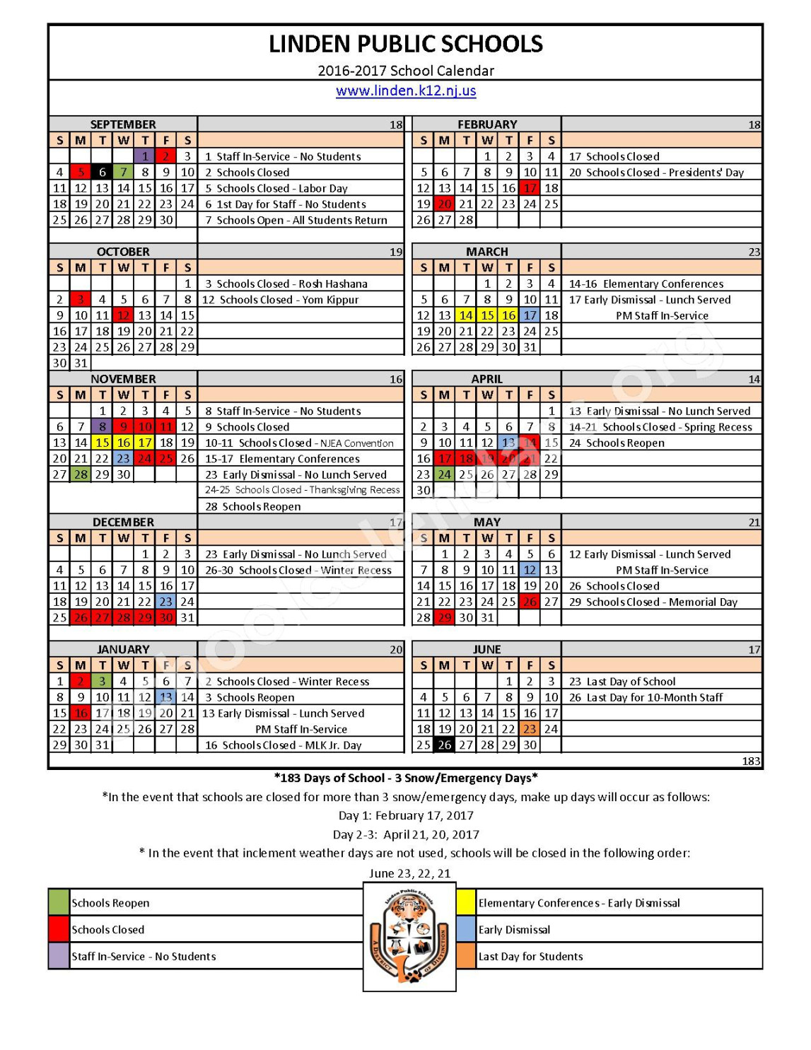 Linden Public Schools Calendars – Linden, NJ