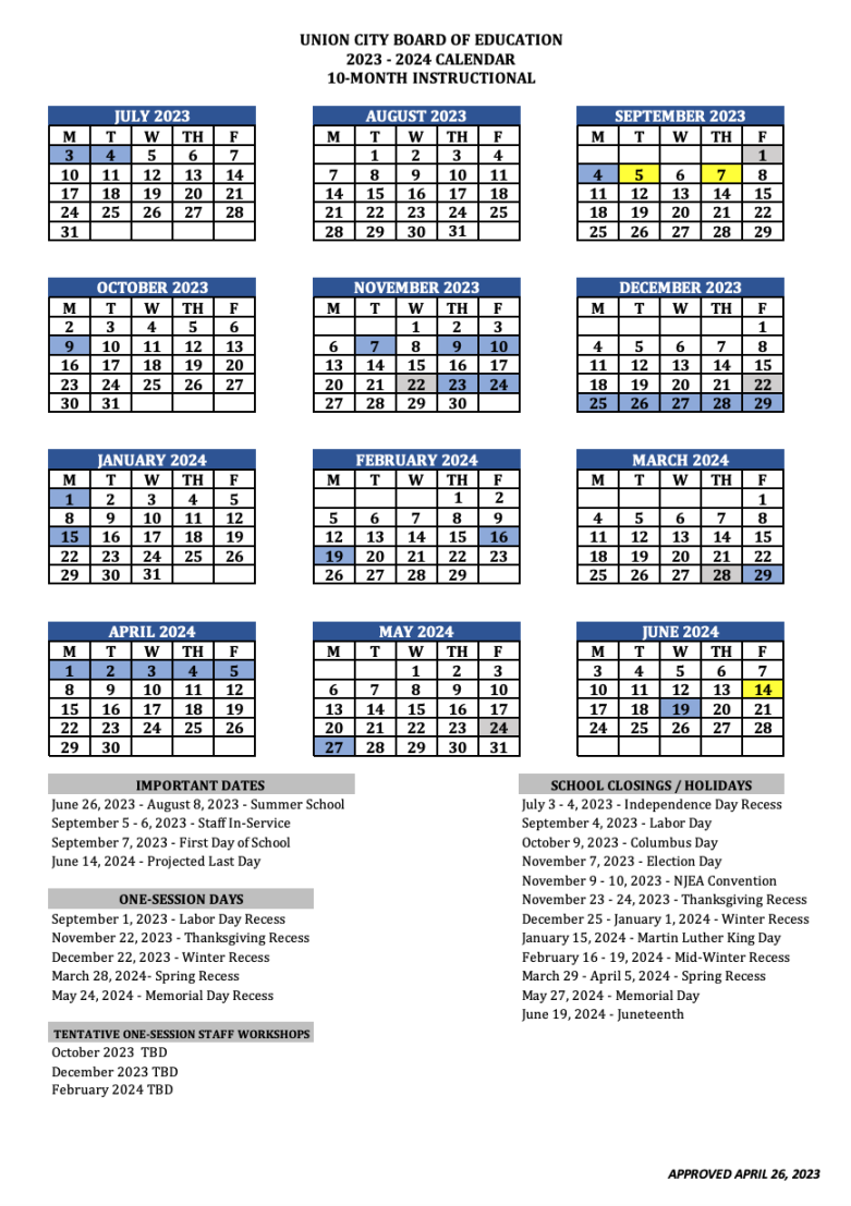 - School Calendar ( Month Instructional) – Calendar