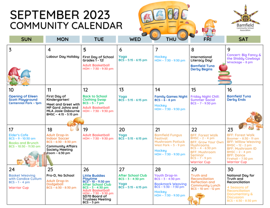 September Community Calendar – Bamfield Community School Association