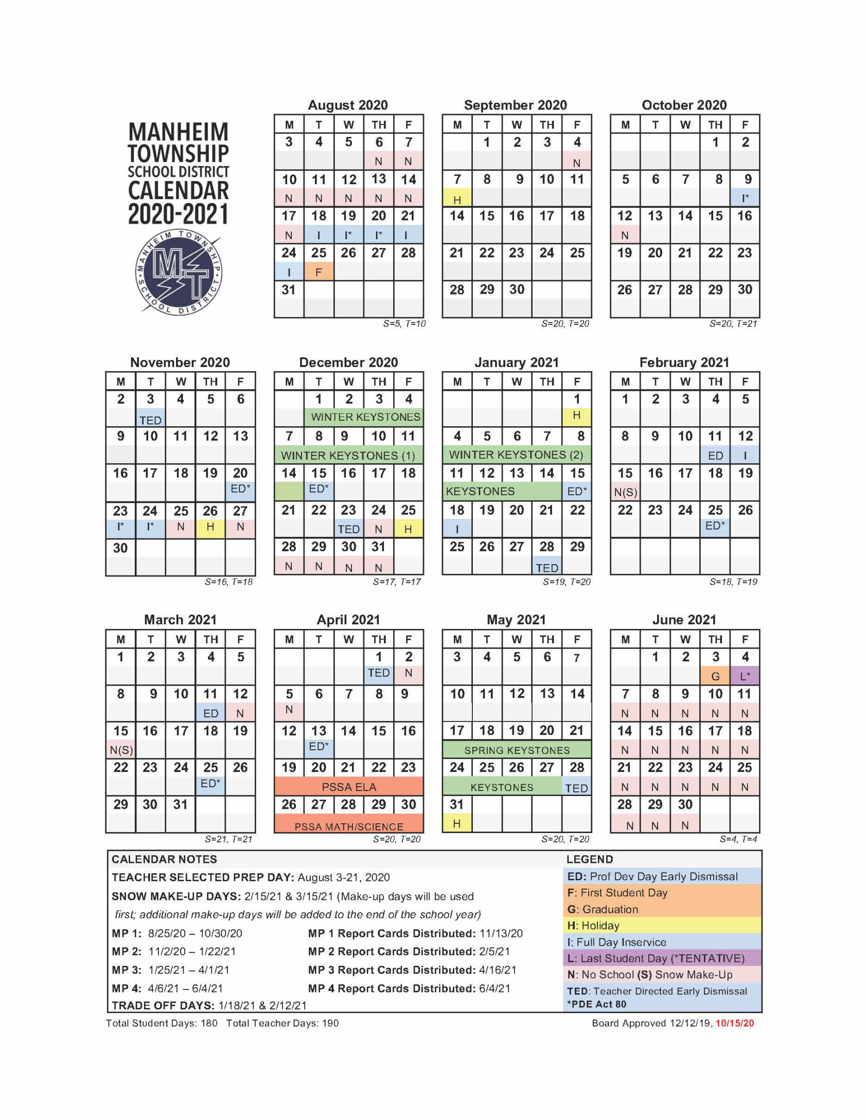 The Revised - School Board Approved Calendar  Manheim