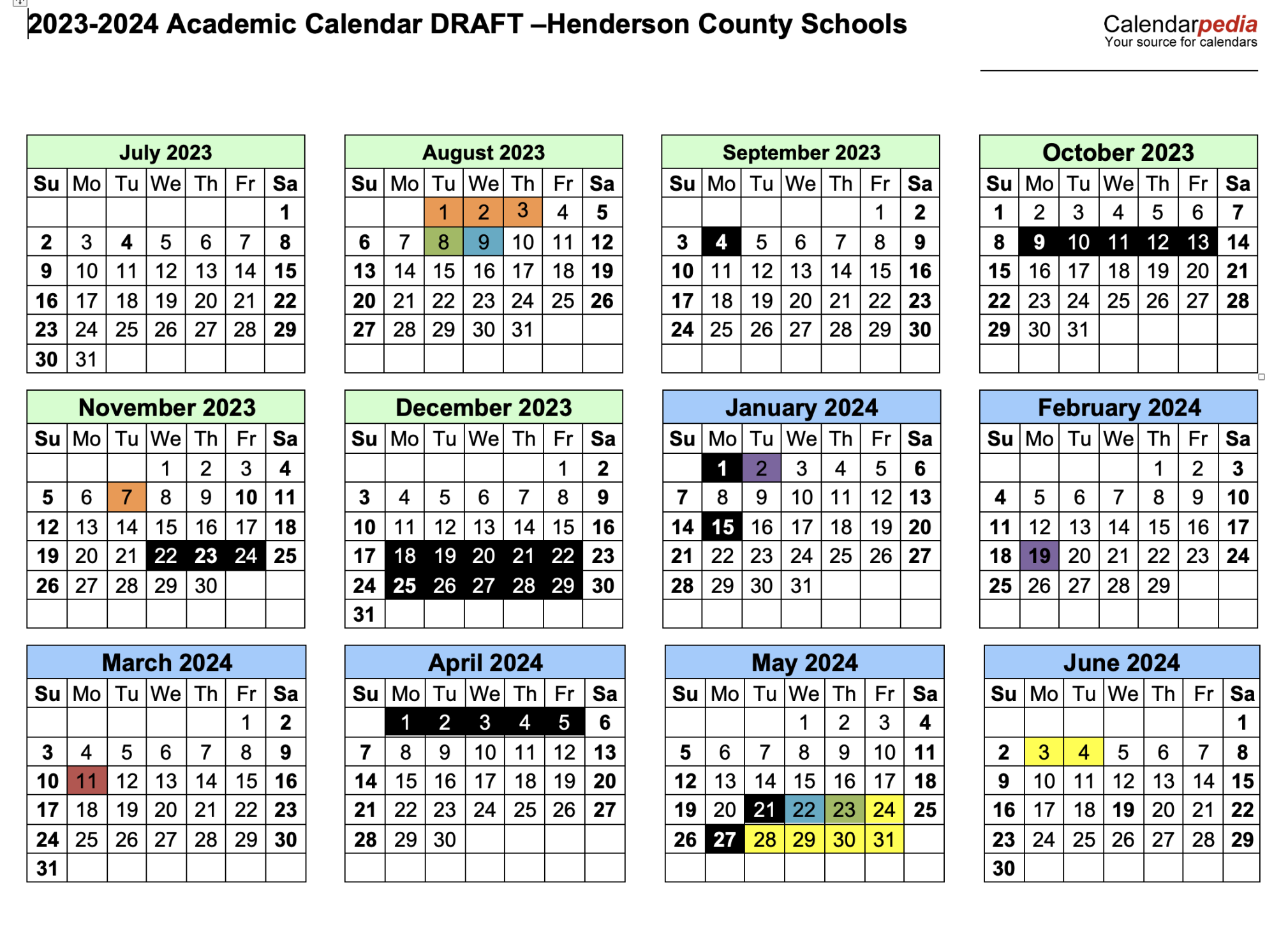 - Academic Calendar DRAFT  Henderson County Schools