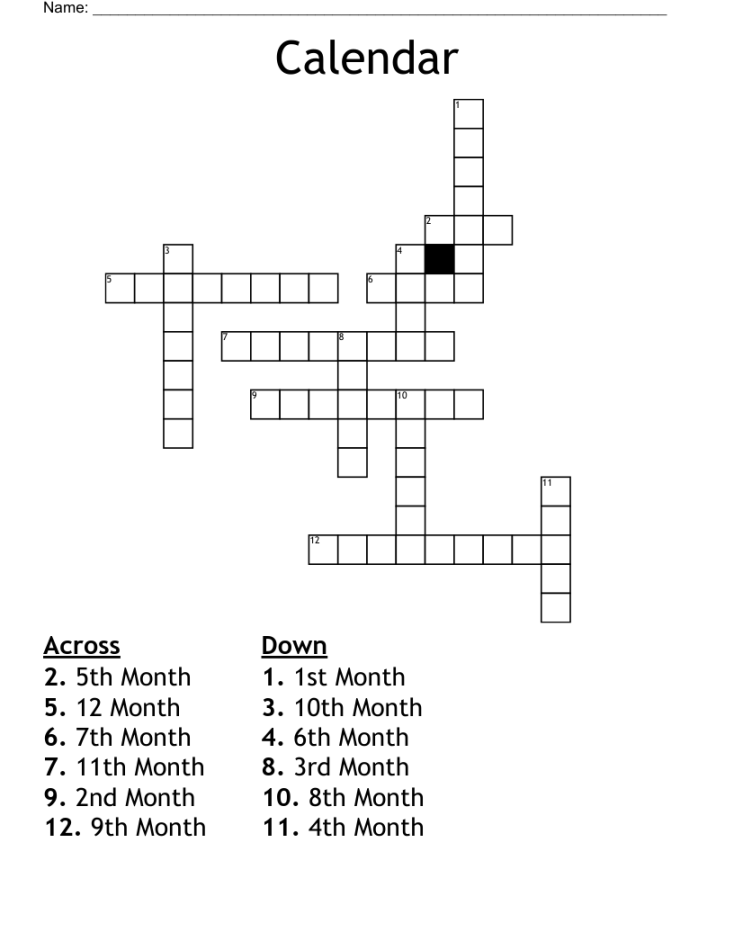Calendar Crossword - WordMint