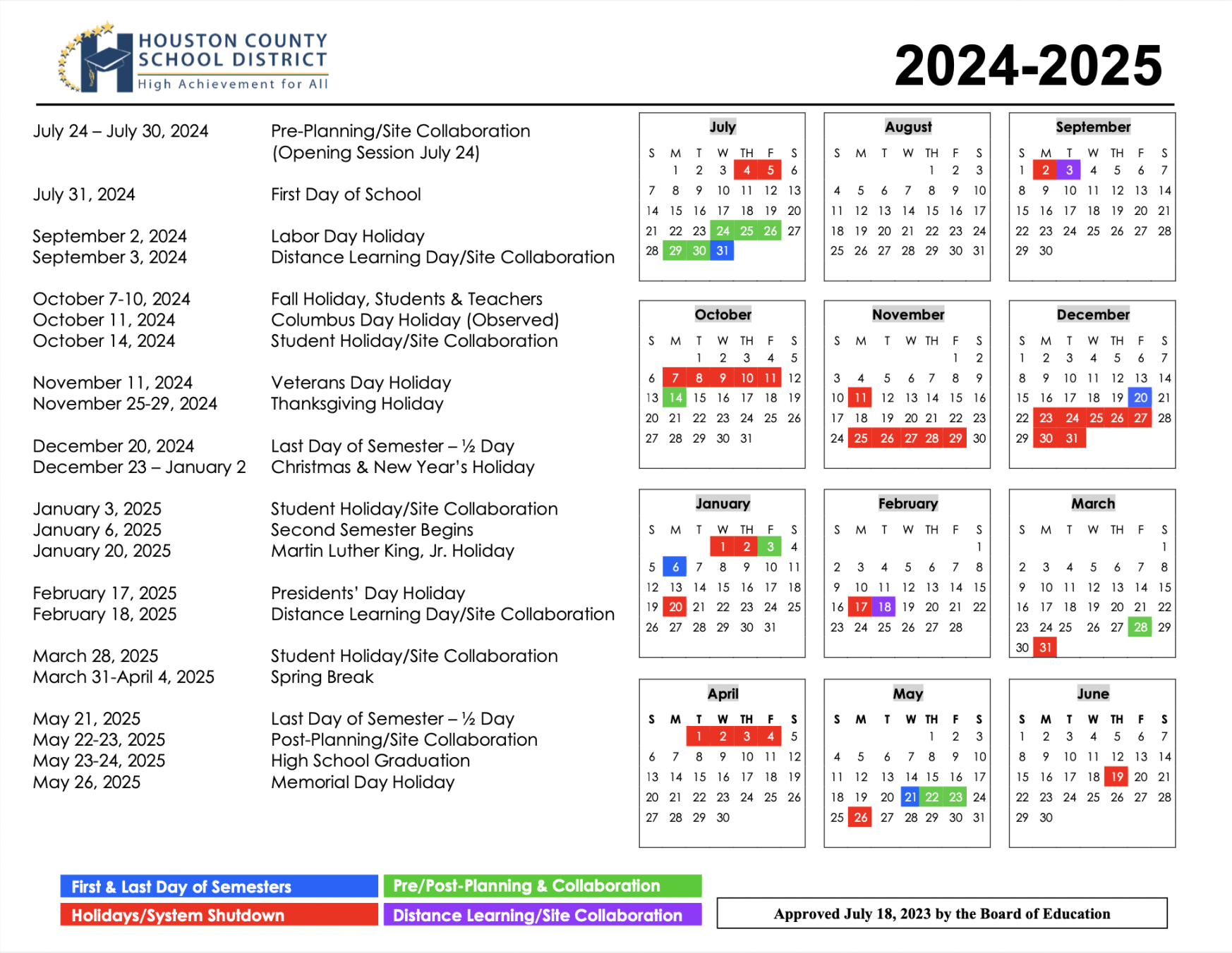 Calendar - Houston County Schools