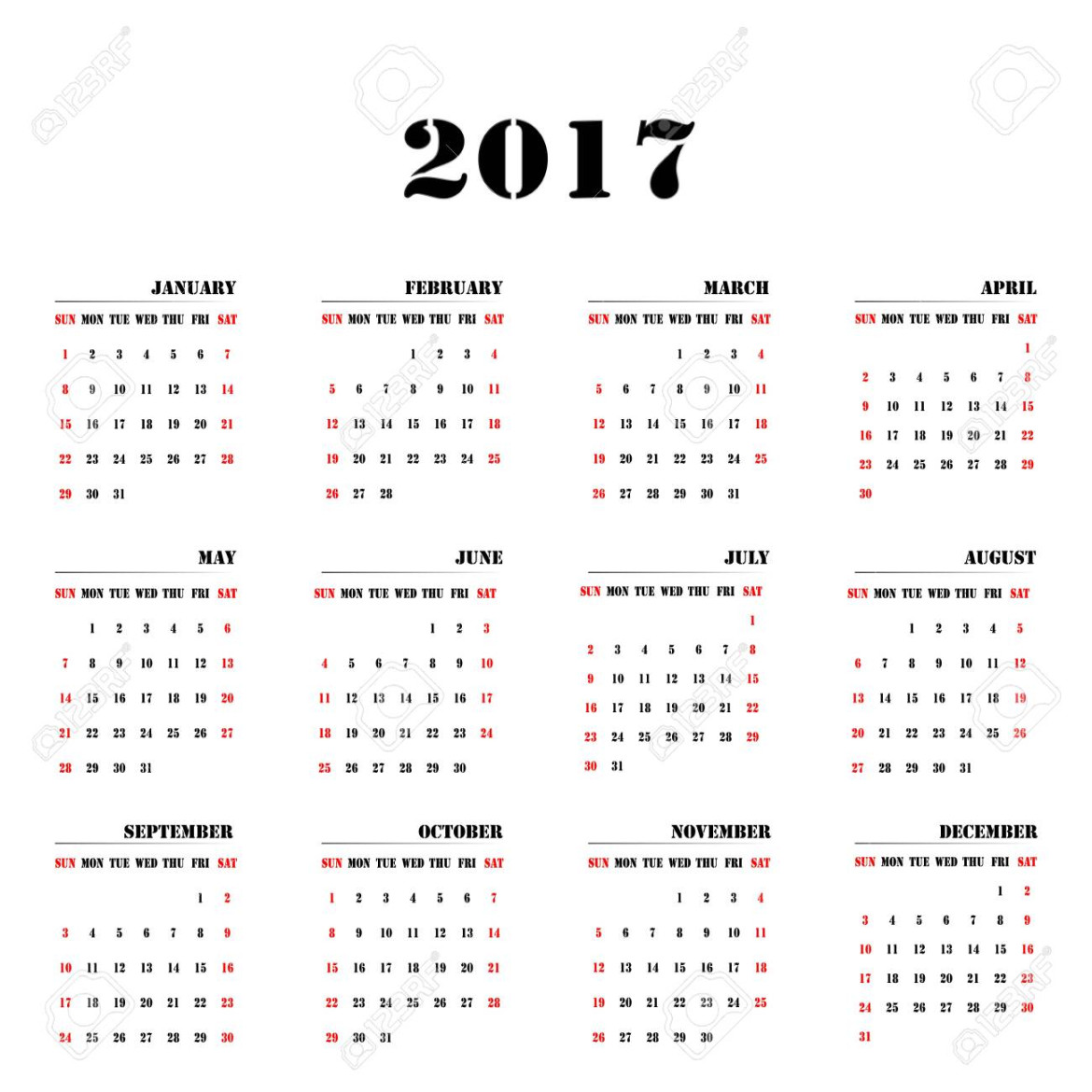 Calendar Of The Year  Monthly With Name Royalty Free SVG