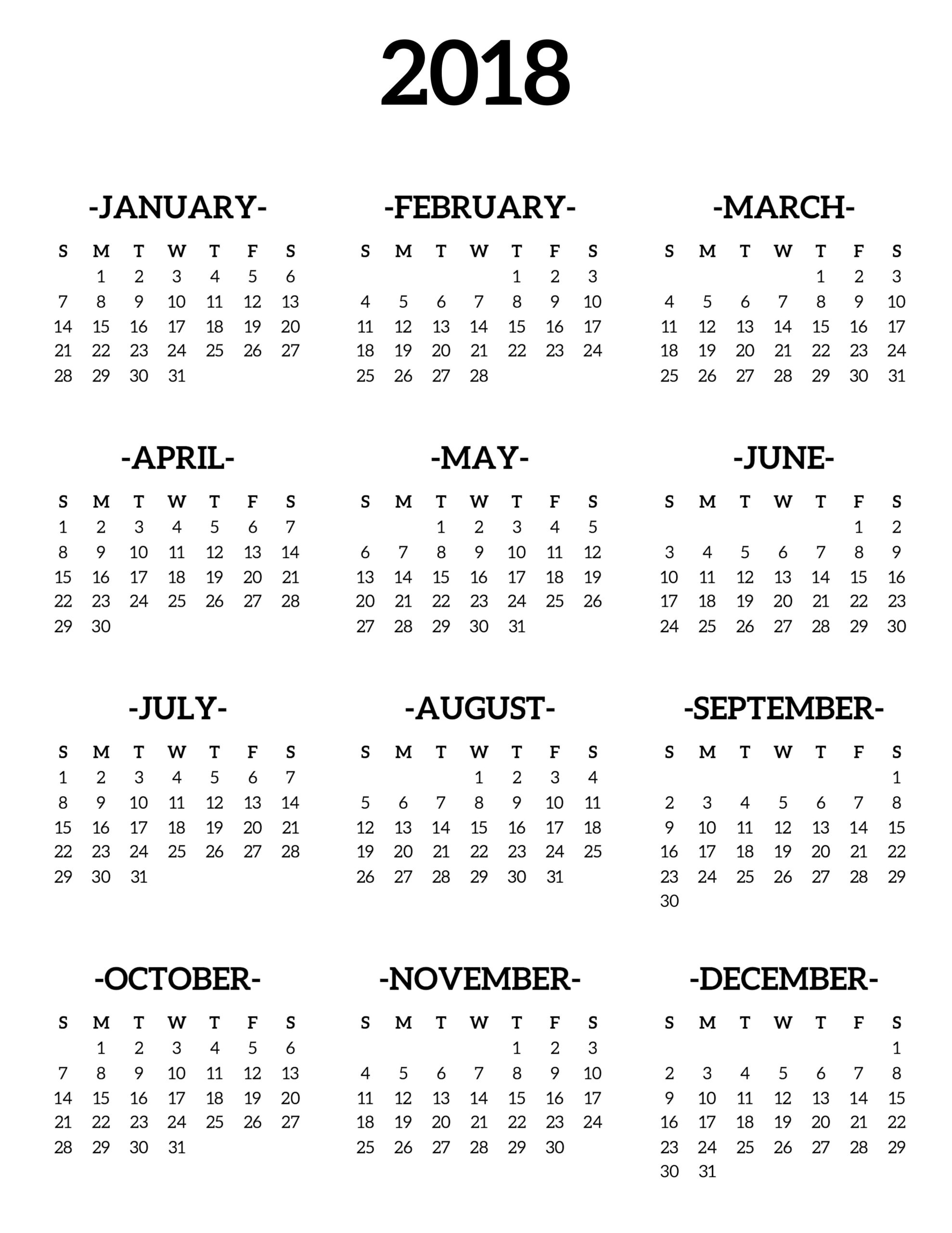 Calendar  Printable One Page - Paper Trail Design