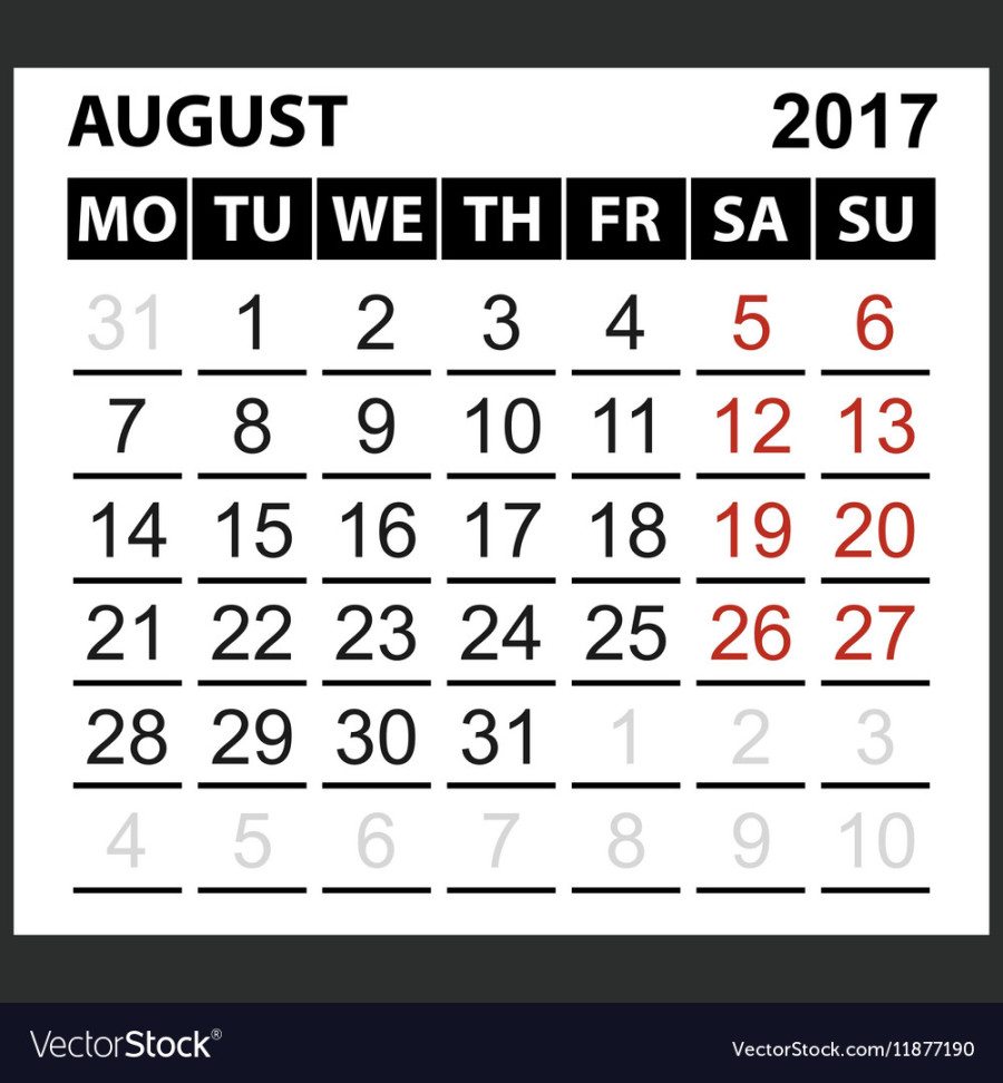 Calendar sheet august  Royalty Free Vector Image