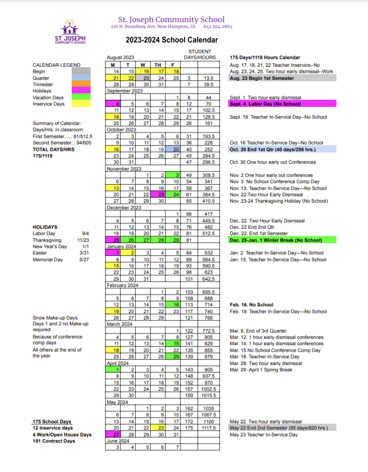 District Calendar  St