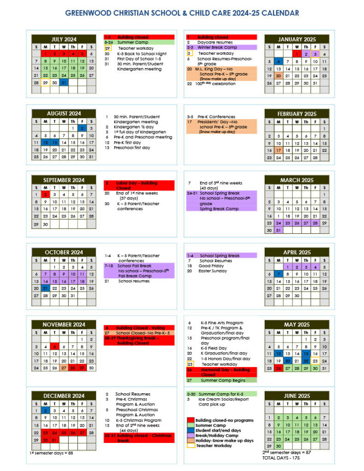 GCS Calendar  Greenwood Christian Church