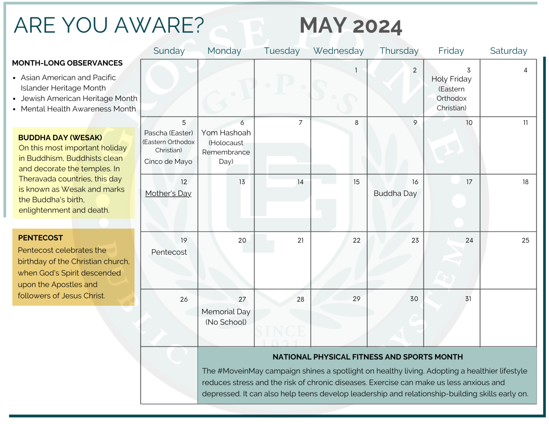 Grosse Pointe Public School System / Calendar