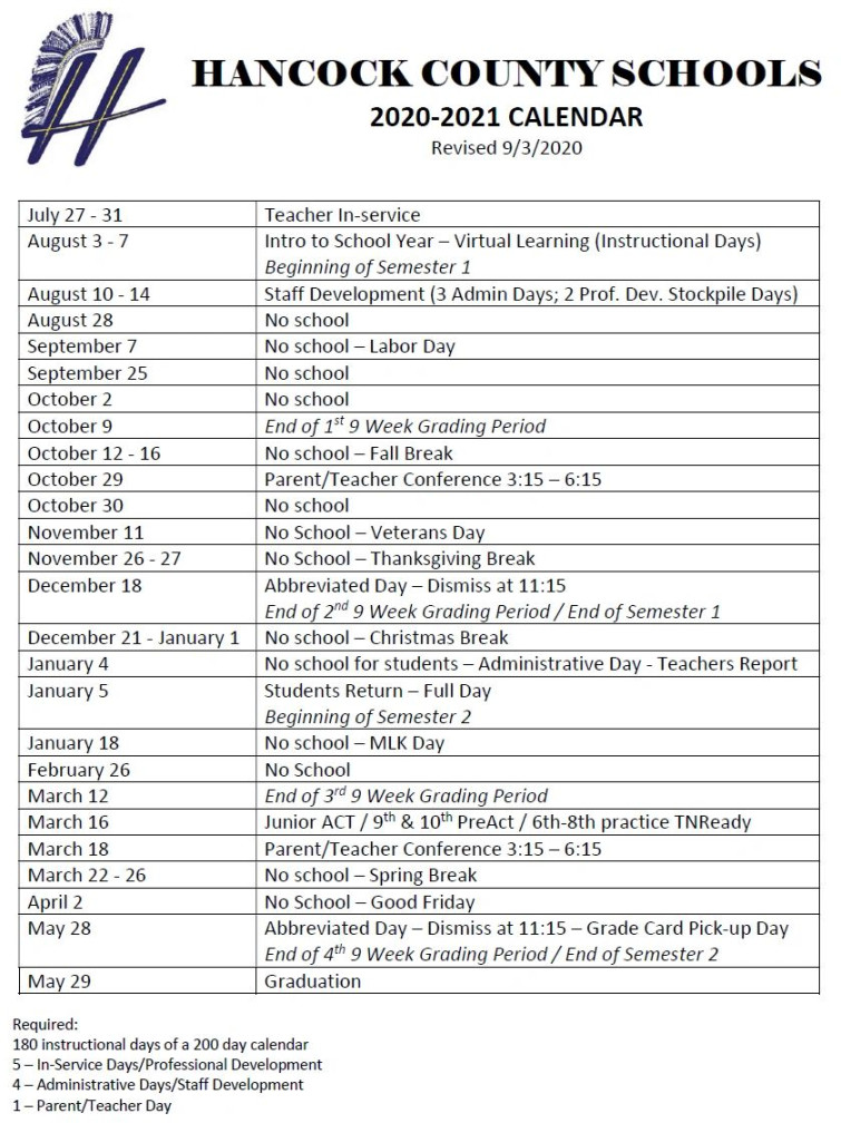 Hancock County Schools - Calendar - Revised //
