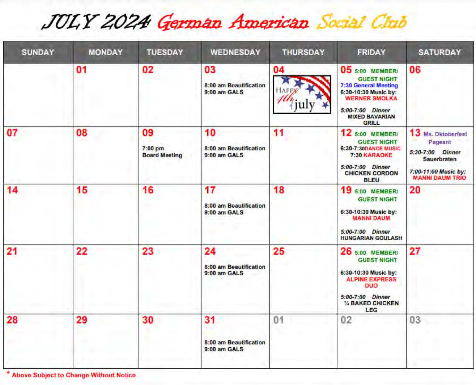 Monthly Calendar - GASC Cape Coral
