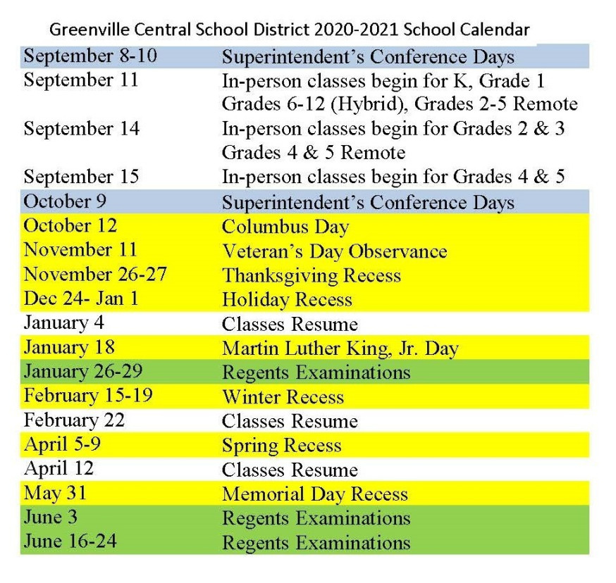 - School Calendar Revised  Greenville Central School District