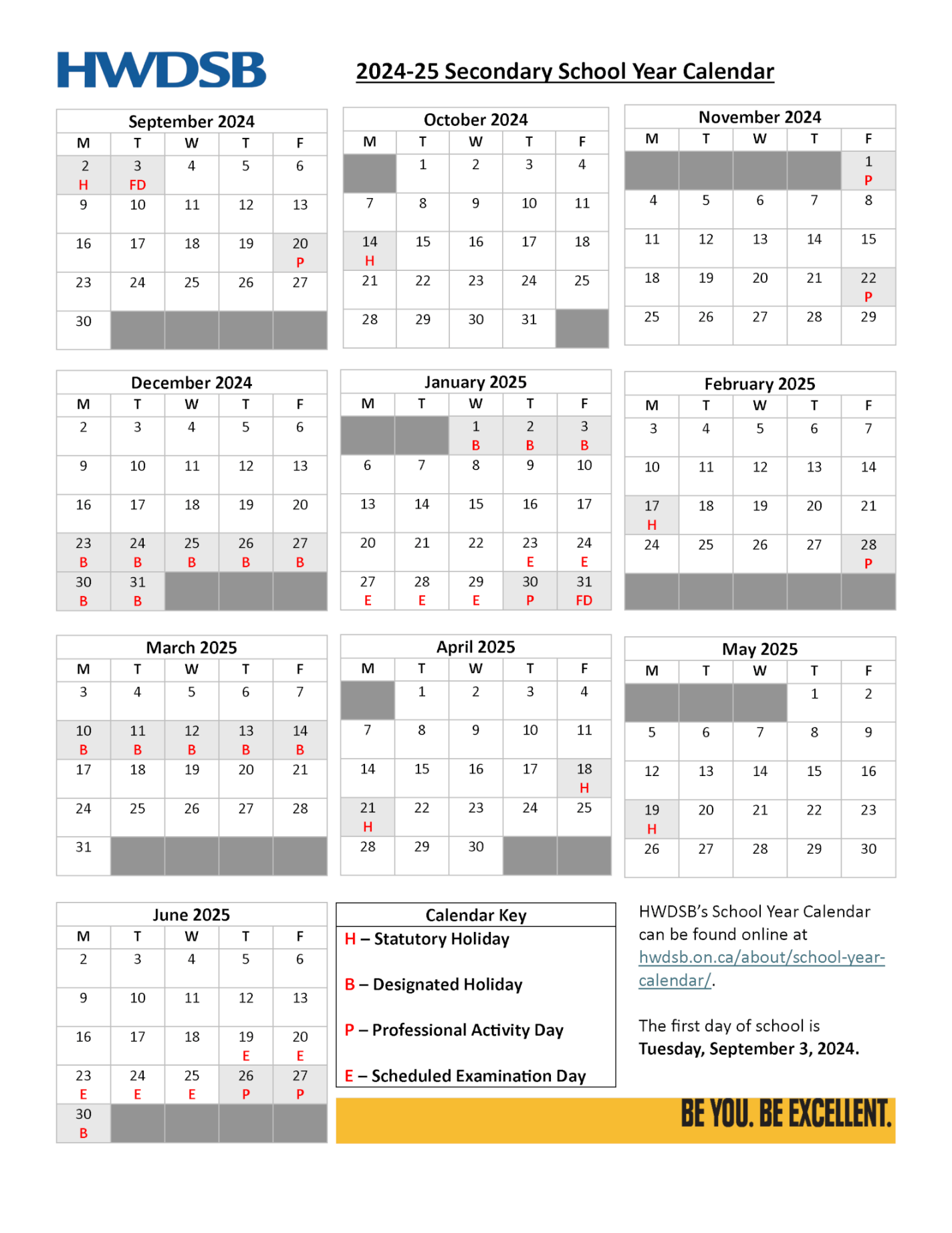 School Year Calendar  Hamilton-Wentworth District School Board