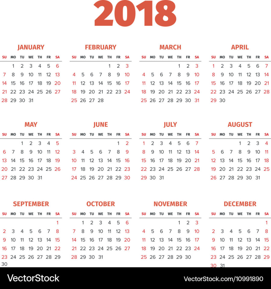 Simple  year calendar Royalty Free Vector Image