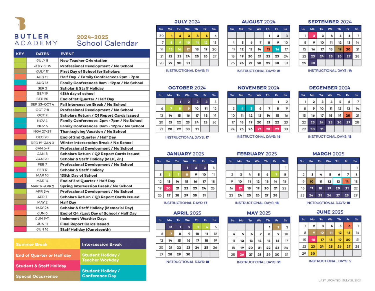 Academic Calendar - Butler Academy