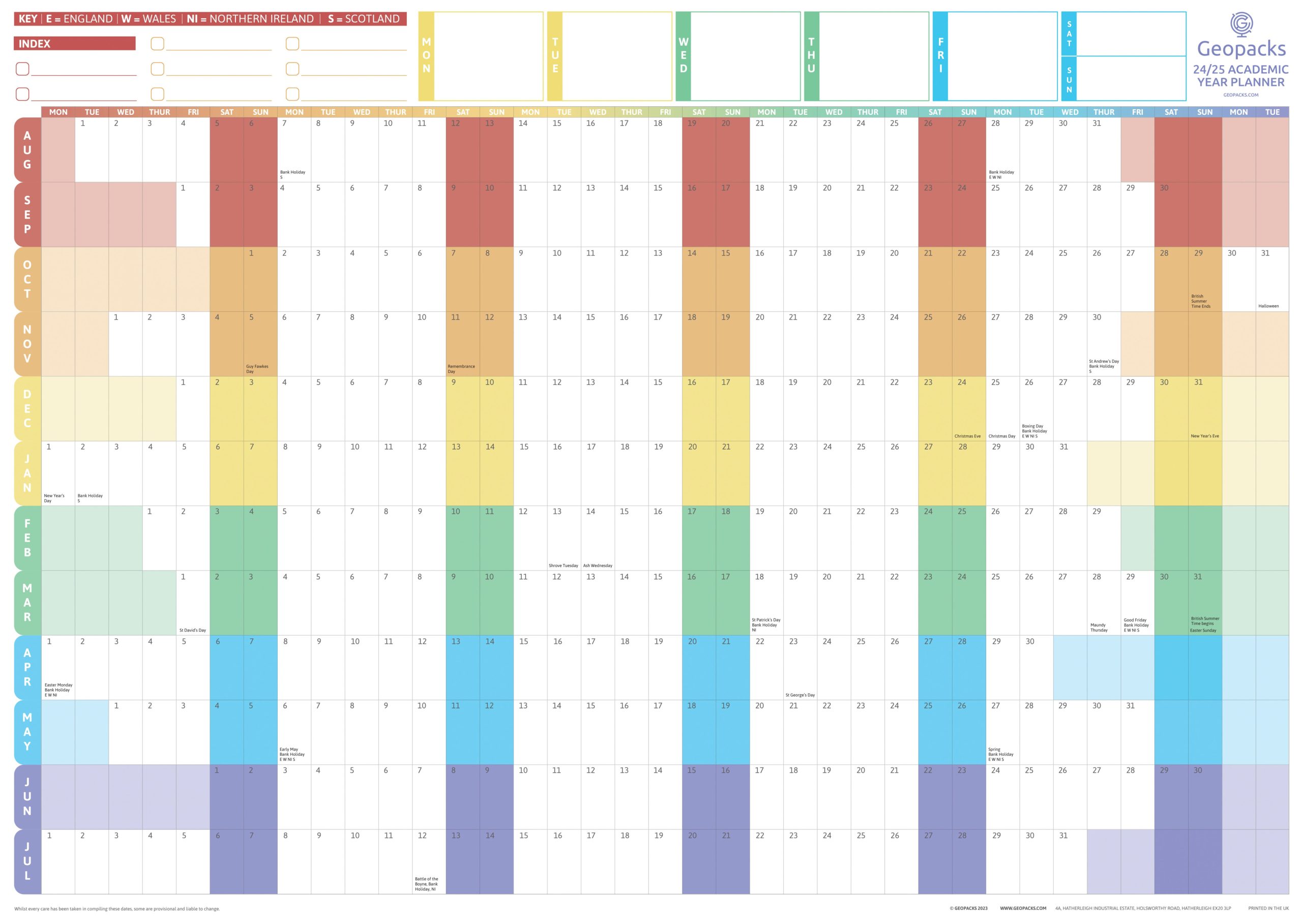 /  Academic Year Planner